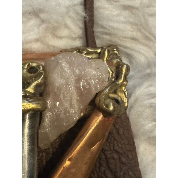 Vintage Carvalhus Brutalist Purse Handbag Leather, Metal and Stone Brazil - Picture 4 of 10